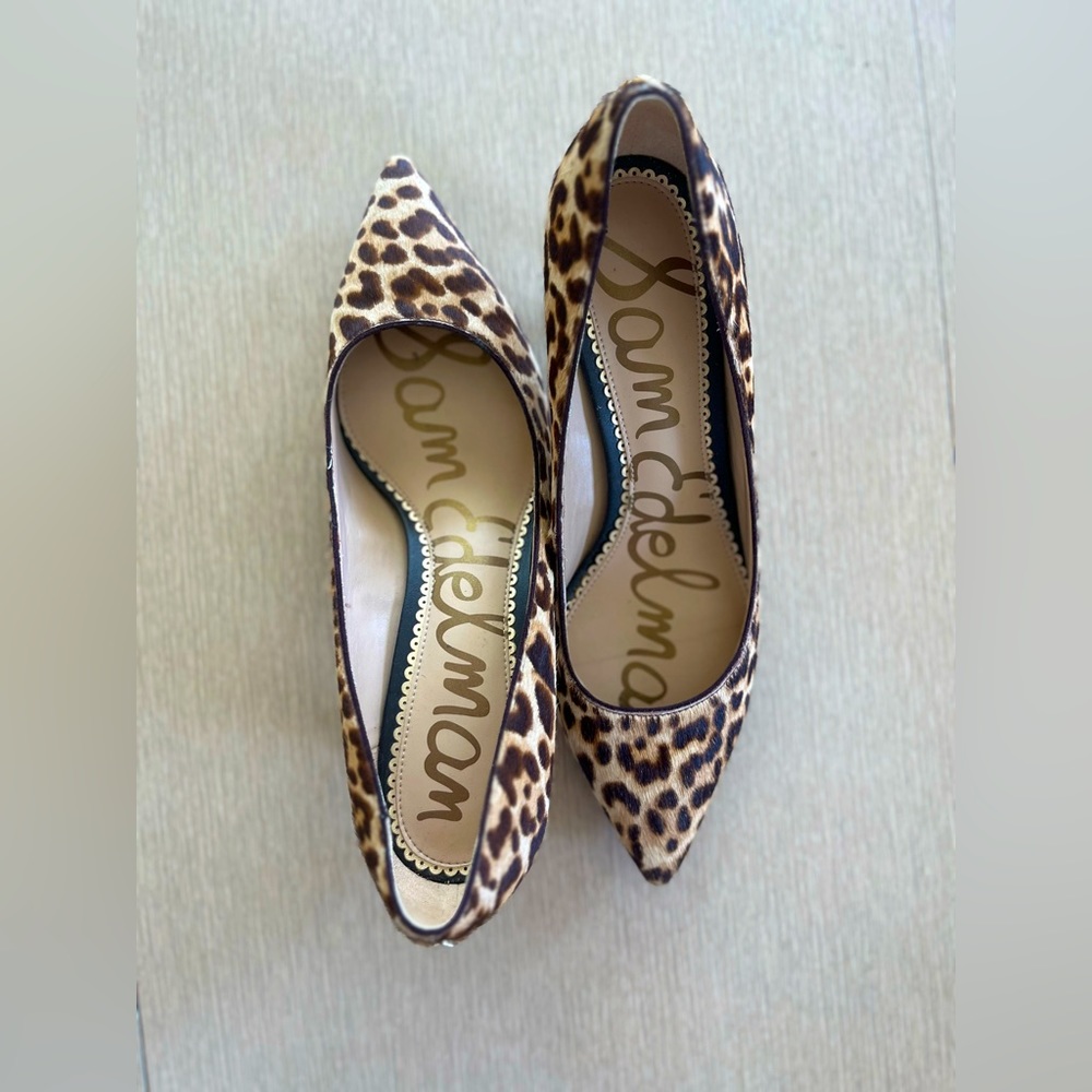 𝅺SAM EDELMAN HAZEL CHEETAH PRINT LEATHER POINTED TOE PUMPS - Picture 4 of 9
